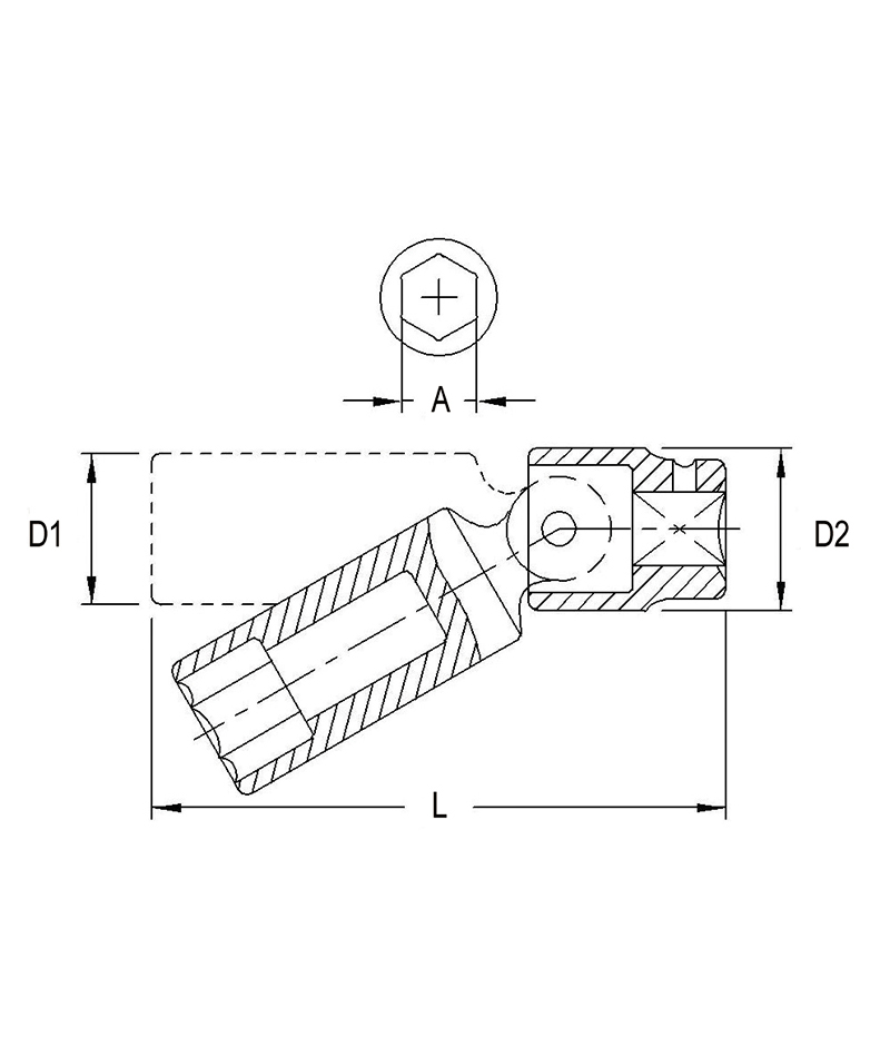 天赋工具1/2"系列公制万向气动6角长套筒480012md